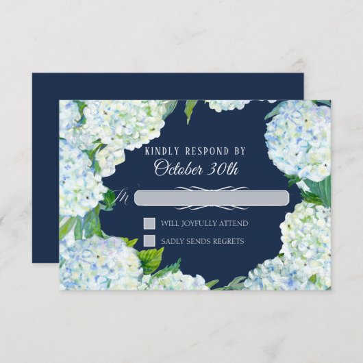 UAWG Wedding Floral White Hydrangea Navy Blue Einladung (Vorne/Hinten)