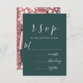 UAWG Wedding Glitzer Aquamarin Frame Rose RSVP Karte (Vorne/Hinten)