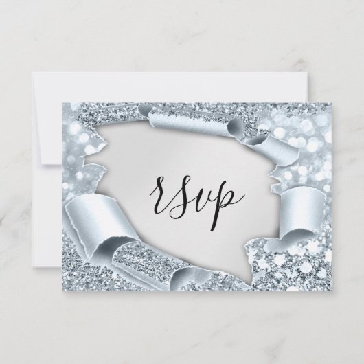 UAWG Wedding Glitzer Bridal Gray Silver Blue RSVP Karte (Rückseite)