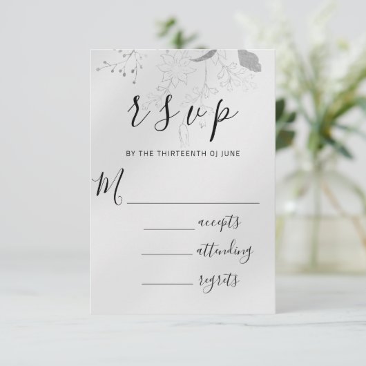 UAWG Wedding Glitzer Frame Florals Silver Gray RSVP Karte (Stehend Vorderseite)