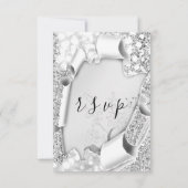 UAWG Wedding Glitzer Frame Florals Silver Gray RSVP Karte (Rückseite)