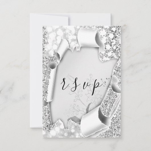 UAWG Wedding Glitzer Frame Florals Silver Gray RSVP Karte (Rückseite)