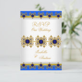 UAWG Wedding Gold Royal Blue Gem White Einladung (Stehend Vorderseite)