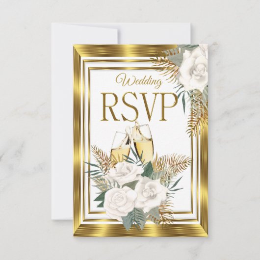 UAWG Wedding Golden White Rose Champagne Gold RSVP Karte (Vorderseite)