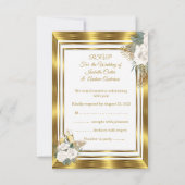 UAWG Wedding Golden White Rose Champagne Gold RSVP Karte (Rückseite)