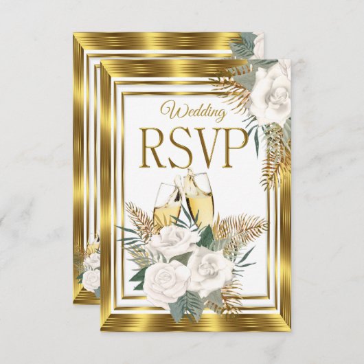 UAWG Wedding Golden White Rose Champagne Gold RSVP Karte (Vorne/Hinten)