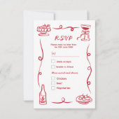 UAWG Wedding Hand Drawn Illustriert Red Einladung (Vorderseite)