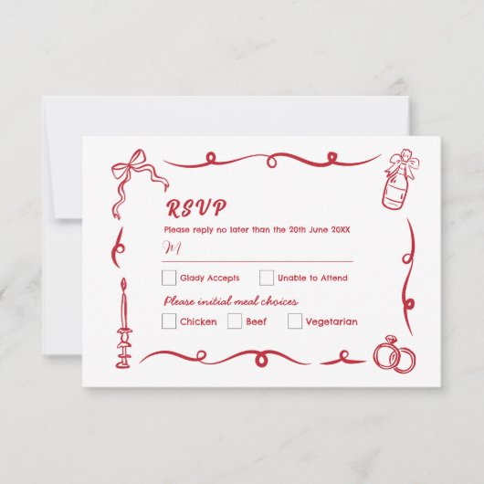 UAWG Wedding Hand Drawn Whimsical Red Einladung (Vorderseite)