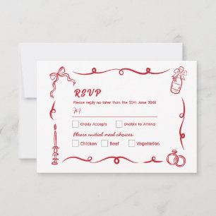 UAWG Wedding Hand Drawn Whimsical Red Einladung