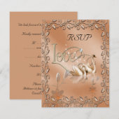 UAwg Wedding Liebe Swans Floral RSVP Karte (Vorne/Hinten)