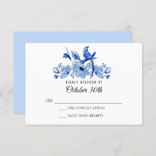 UAWG Wedding Lt Blue Chinoiserie Florale Wasserfar Einladung