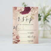 UAWG Wedding Marsala Florals Rose PinkGlam RSVP Karte (Stehend Vorderseite)