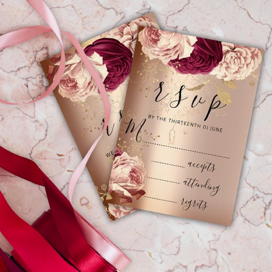 UAWG Wedding Marsala Florals Rose Rosa RSVP Karte