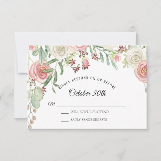 UAWG Wedding Navy Blush Elfenbein Rose Blumenmuste Einladung (Vorderseite)