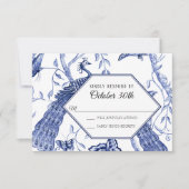 UAWG Wedding Navy Chinoiserie Peacock Butterflies Einladung (Vorderseite)