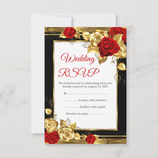 UAWG Wedding Red Gold Rose Black Gold Foto RSVP Karte (Vorderseite)