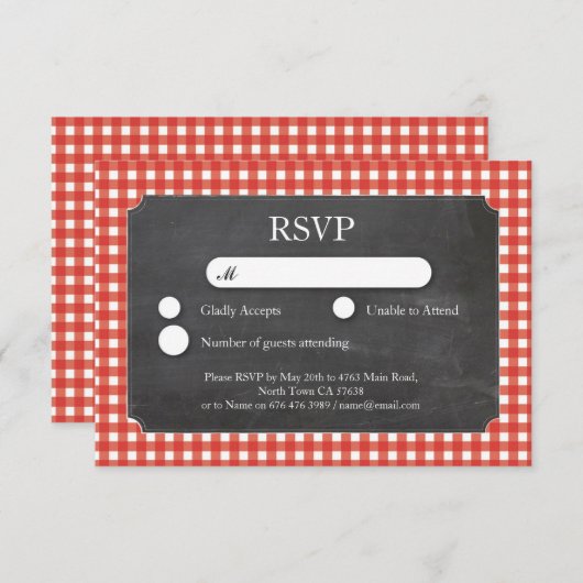 UAWG Wedding Red Karo Chalkboard Cards Einladung (Vorne/Hinten)