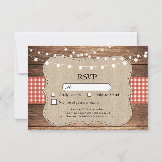 UAWG Wedding Red Karo Wood Light Cards Einladungen (Vorderseite)