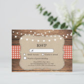 UAWG Wedding Red Karo Wood Light Cards Einladungen (Stehend Vorderseite)