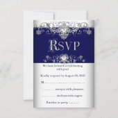 UAWG Wedding Royal Blue Silver Diamond Hearts Einladung (Rückseite)