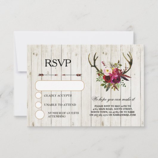 UAWG Wedding Rustic Antlers Stag Cards Einladung (Vorderseite)