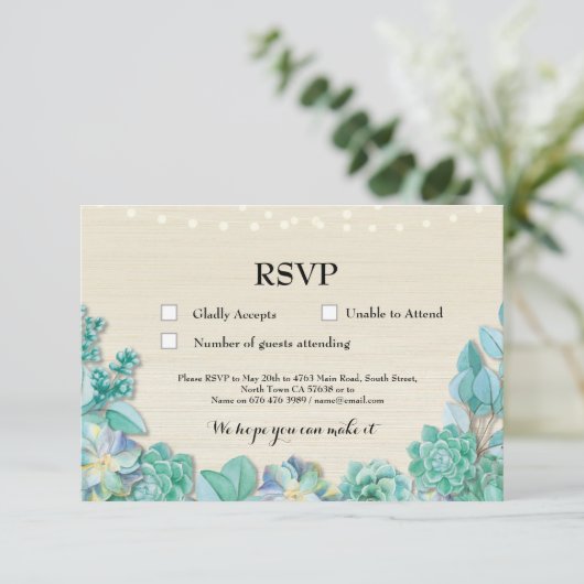 UAWG Wedding Rustic Mint Succulents Karten laden e (Stehend Vorderseite)