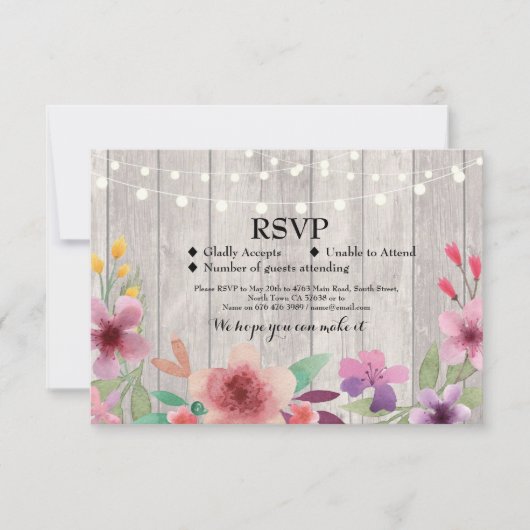 UAWG Wedding Rustic Wood Floral Cards lädt ein RSVP Karte (Vorderseite)