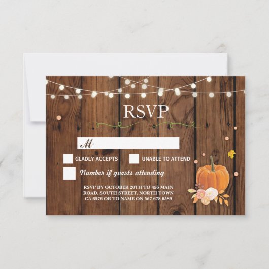 UAWG Wedding Rustic Wood Pumpkin Respond Cards Einladung (Vorderseite)