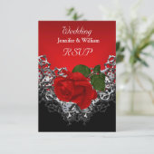 UAWG Wedding Schwarz-weiß Silver Deep Rote Rose RSVP Karte (Stehend Vorderseite)