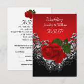 UAWG Wedding Schwarz-weiß Silver Deep Rote Rose RSVP Karte (Vorne/Hinten)