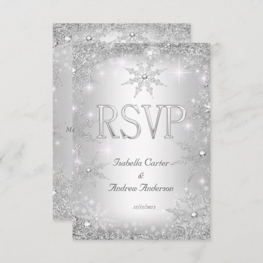 UAWG Wedding Silver Winter Wonderland Schneeflocke RSVP Karte (Vorne/Hinten)