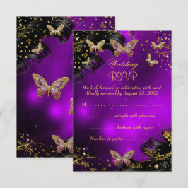 UAWG Wedding Sparkle lila Gold Black Butterfly RSVP Karte