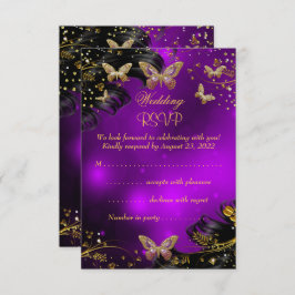 UAWG Wedding Sparkle lila Gold Black Butterfly RSVP Karte