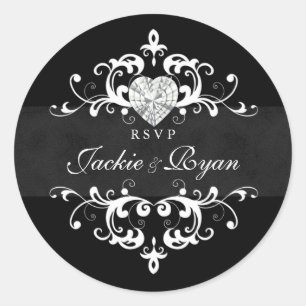 UAWG Wedding Stickers Schwarz-weiß Heart Jewel