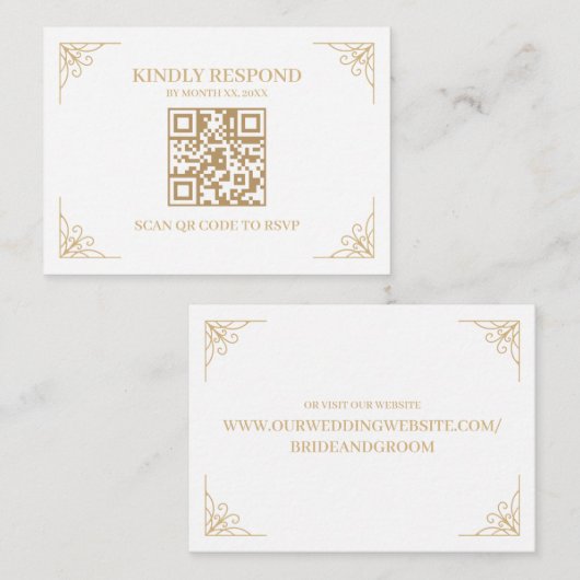 UAwg Wedding-Website für White and Gold QR Code Begleitkarte (Vorne/Hinten)