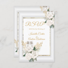 UAWG Wedding White Rose Floral Champagne Gold RSVP Karte