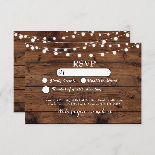 UAWG Wedding Wood Cards Rustikale Lichter laden ei Einladung (Vorne/Hinten)