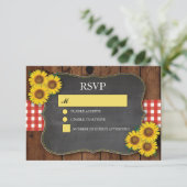 UAWG Wedding Wood Rustic Red Karo Sonnenblume RSVP Karte (Stehend Vorderseite)