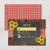 UAWG Wedding Wood Rustic Red Karo Sonnenblume RSVP Karte (Vorne/Hinten)