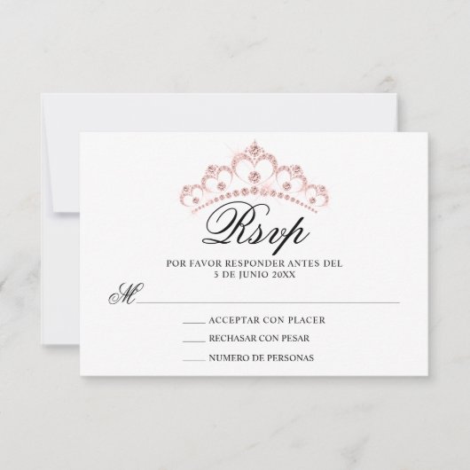 UAWG White Pink Spanish Quinceañera Quince RSVP Karte (Vorderseite)