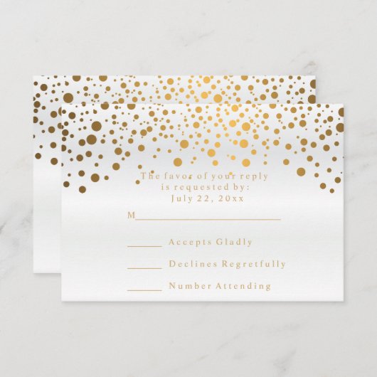 UAWG White Satin & Confetti Gold Dot Wedding RSVP Karte (Vorne/Hinten)