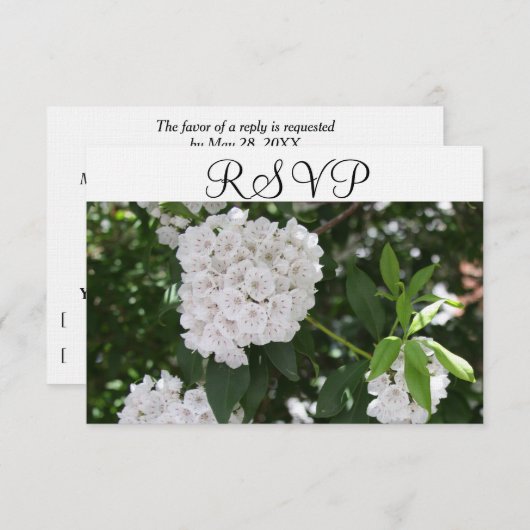 UAWG White Wedding Mountain Laurel RSVP Karte (Vorne/Hinten)