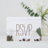 UAWG-Winter Pinecone und Snowflakes Hochzeit RSVP Karte (Stehend Vorderseite)