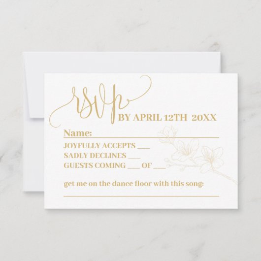 UAWG with Whimsy: Gold Blume & Script Repcard RSVP Karte (Vorderseite)