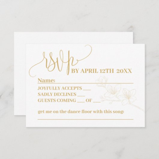 UAWG with Whimsy: Gold Blume & Script Repcard RSVP Karte (Vorne/Hinten)