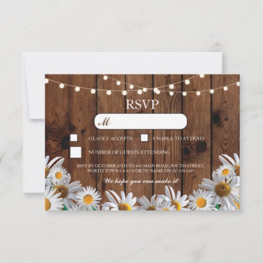 UAWG Wood Wedding Rustic Daisy Floral Cards Einladung (Vorderseite)