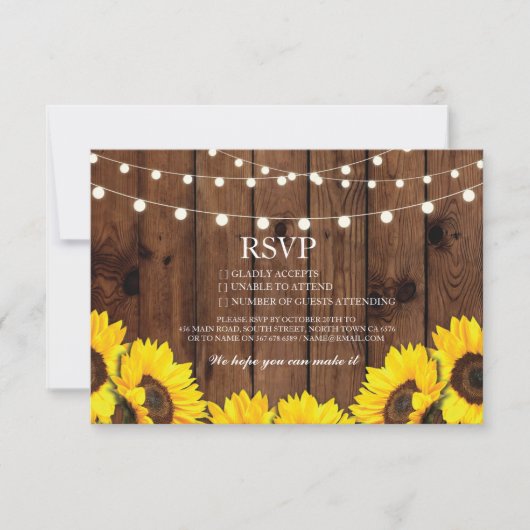 UAWG Wood Wedding Rustic Sonnenblumen Blumenkarten RSVP Karte (Vorderseite)