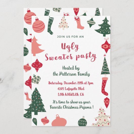 Übele Pullover-Party Einladung (Vorne/Hinten)