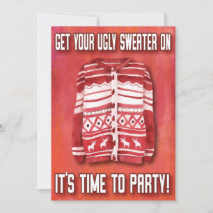 Übele Sweater Time to Party Family Red Watercolor Einladung