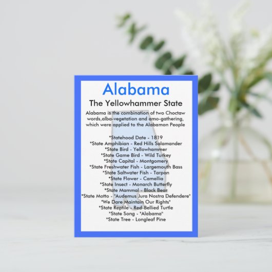 Über Alabama Postkarte (Stehend Vorderseite)